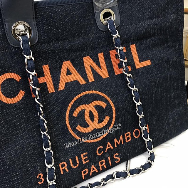 CHANEL女包 最新牛仔購物袋沙灘包 原單對版正品 經典新配色 對版刺繡LOGO 香奈兒手提袋 chanel單肩包 djc1598